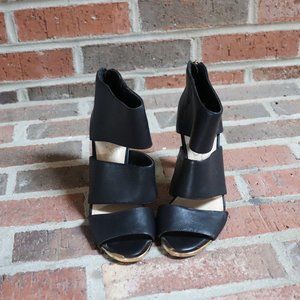 black leather strappy heels